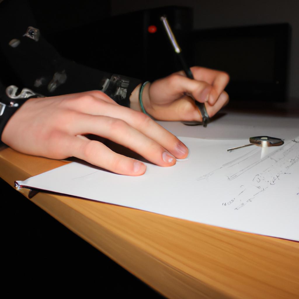 Person writing at a desk