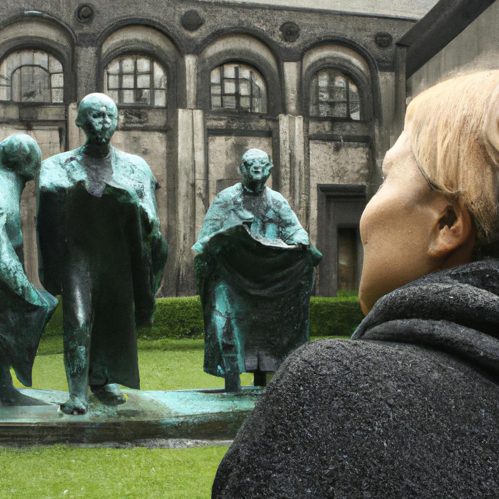 Person admiring famous sculptures