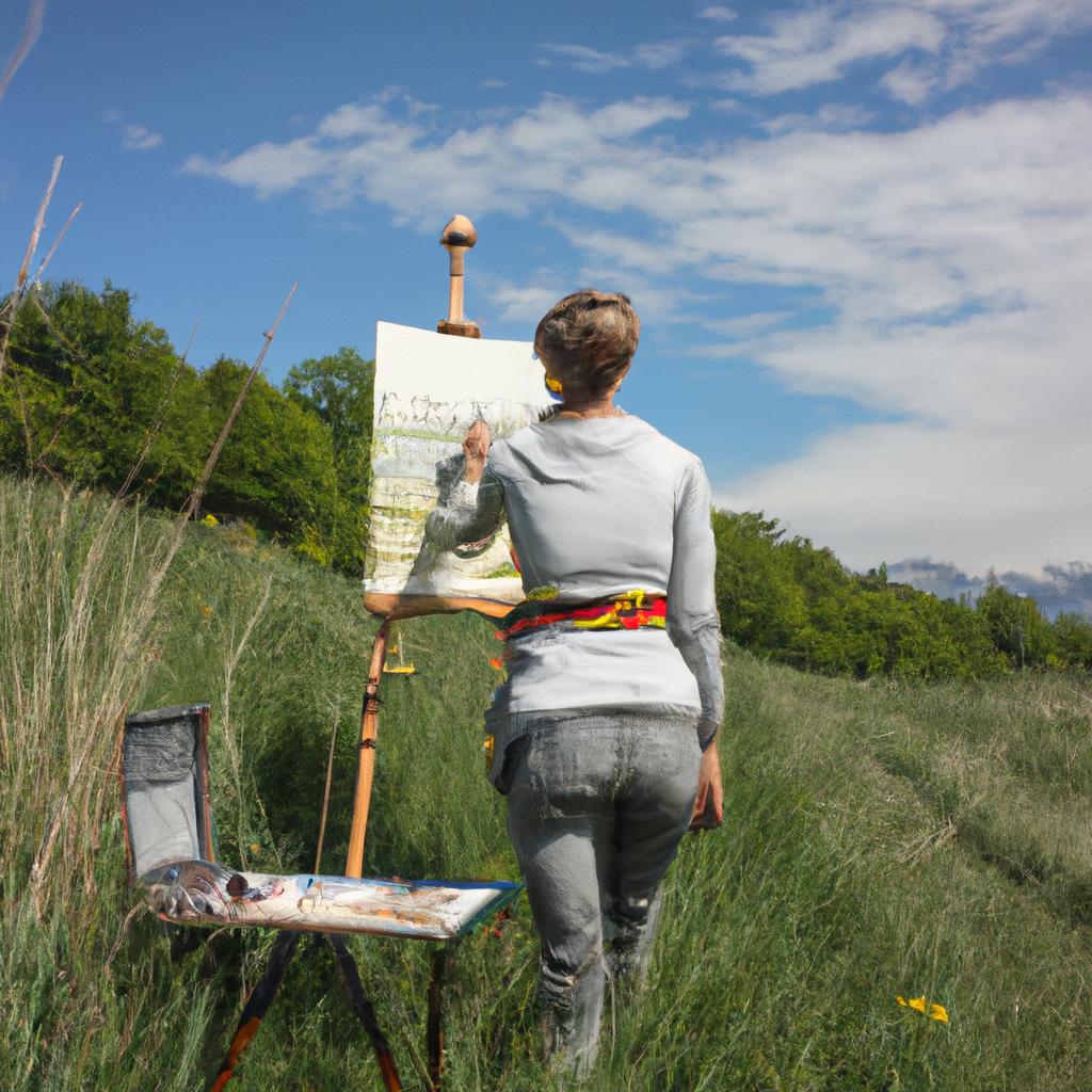 Person painting landscape in nature
