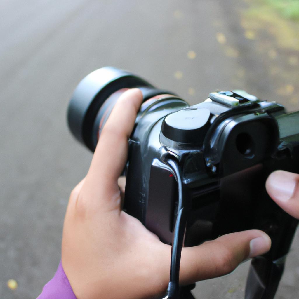 Person holding a camera, capturing